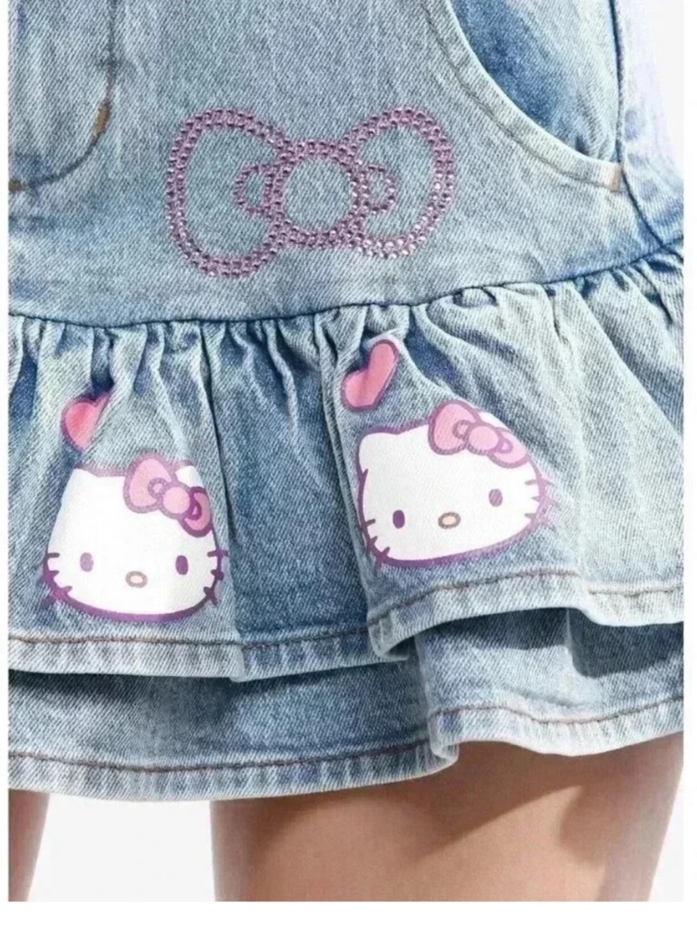 Hello Kitty Denim Ruffle Rhinestone Skirt Size MD - Picture 3 of 3
